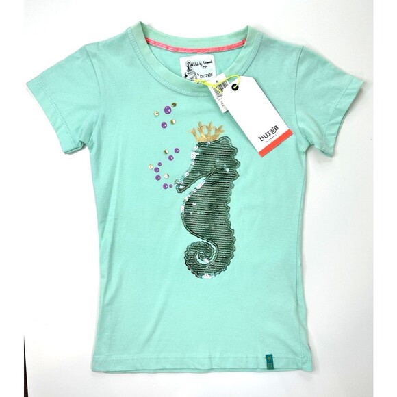 BURGS Snow Sea Girls T-Shirt Sequin Seahorse Beach Made By Mermaids 9-10 yo NEW - Picture 1 of 9